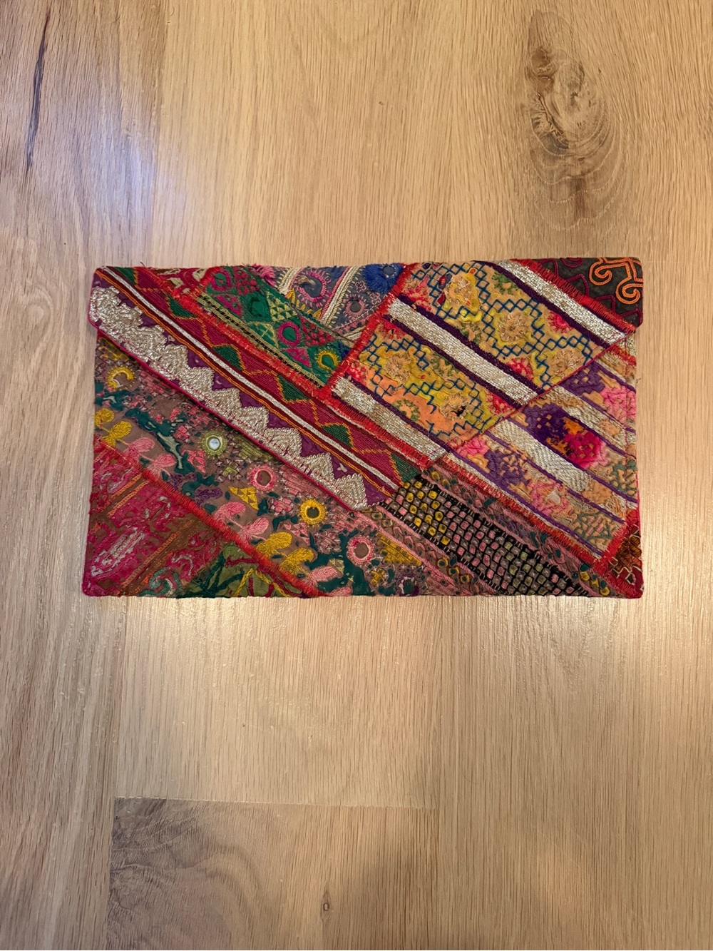 Noonday Collection Multicolor Embroidered Patchwork Clutch